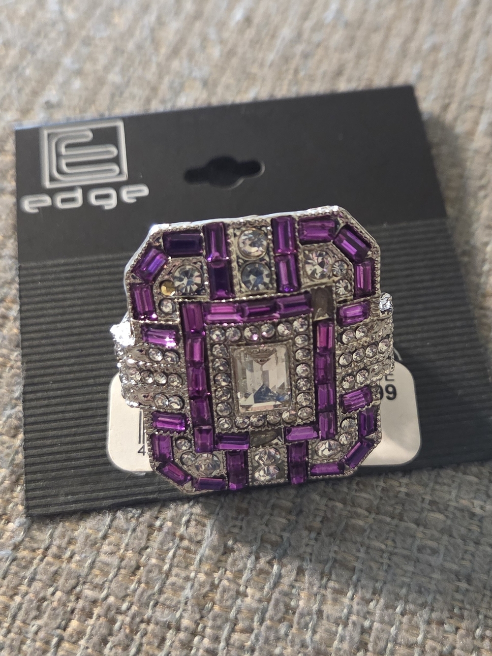 edge Purple & Clear Crystal Geometric Statement Ring